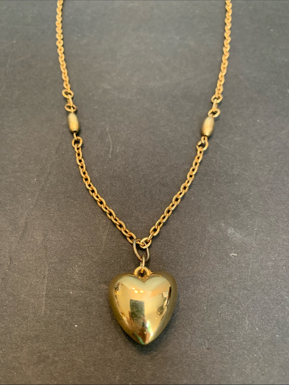 Puffy Gold heart Pendant necklace on Fantasy 24 inch  chain